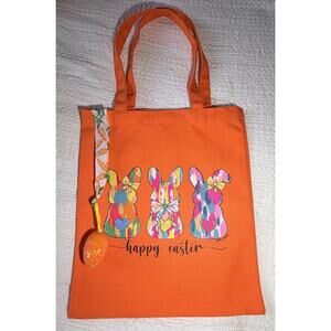 Easter Bunny Orange Cute Canvas Tote Custom Design Embellish OOAK Basket Bag NEW